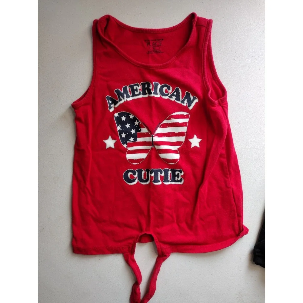 The Childrens Place Girls 4T‎ American Cutie Patriotic Tank and Shorts Set Red - Picture 2 of 4